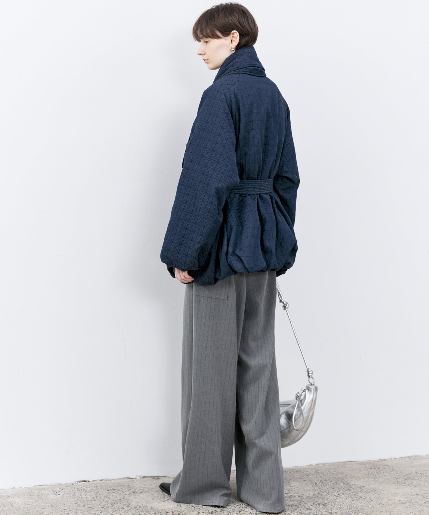 Diamond Jacquard Quilted Down Coat – Belt &amp; Scarf Set