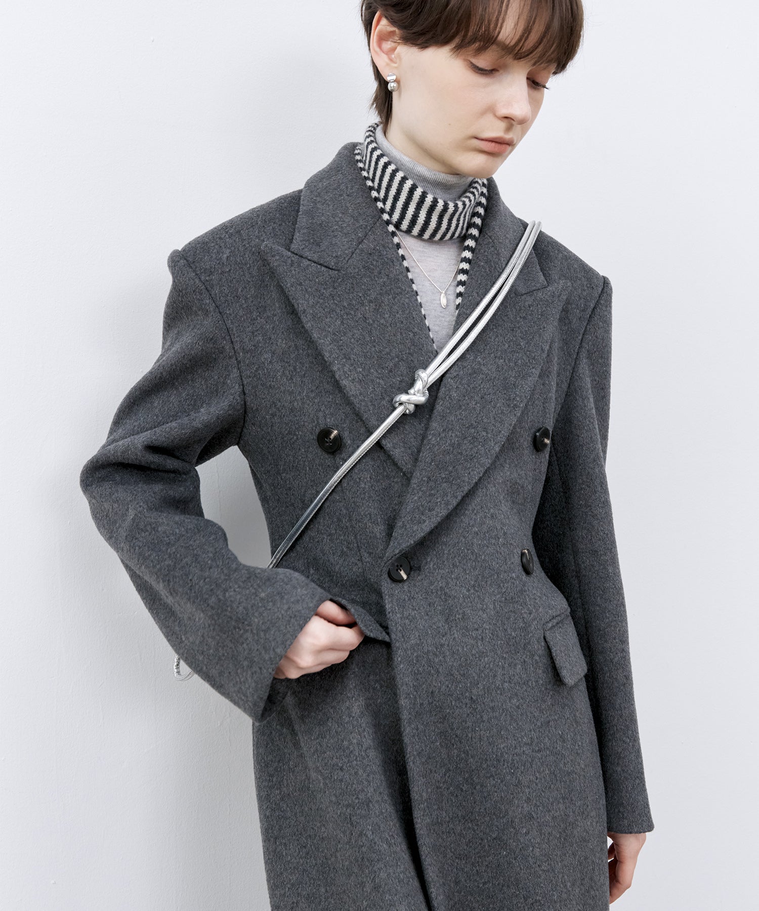 Structured Wool Long Coat with Padded Shoulders