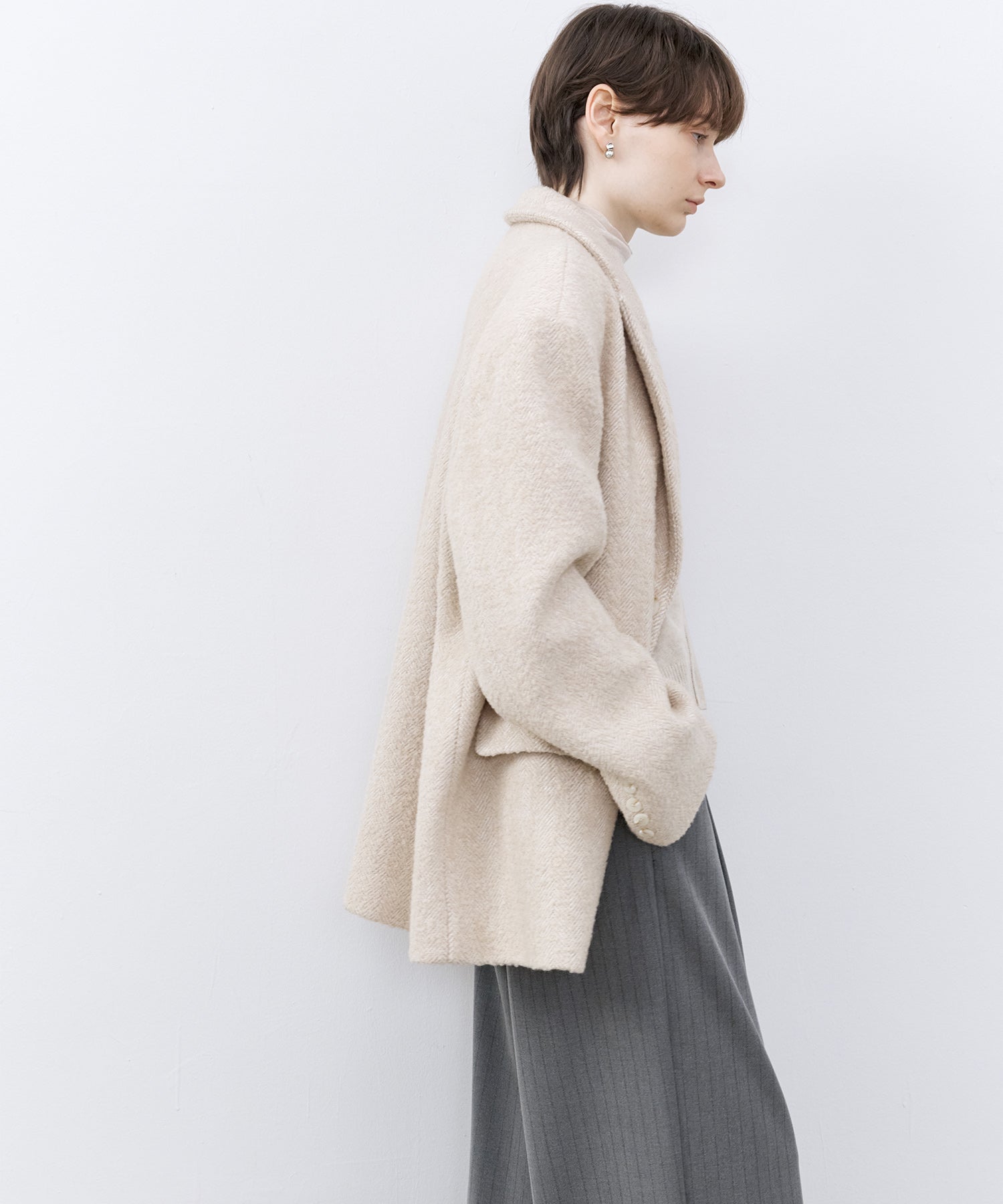 Wool-Blend Oversized Tailored Jacket with Shoulder Pads
