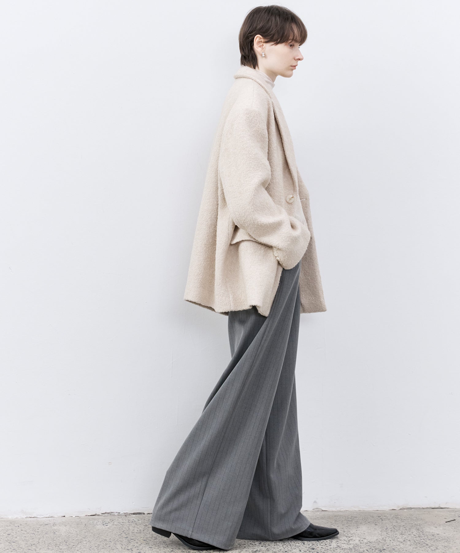 Wool-Blend Oversized Tailored Jacket with Shoulder Pads