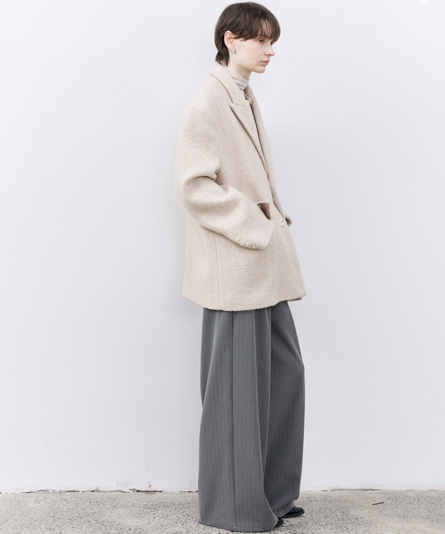 Wool-Blend Oversized Tailored Jacket with Shoulder Pads