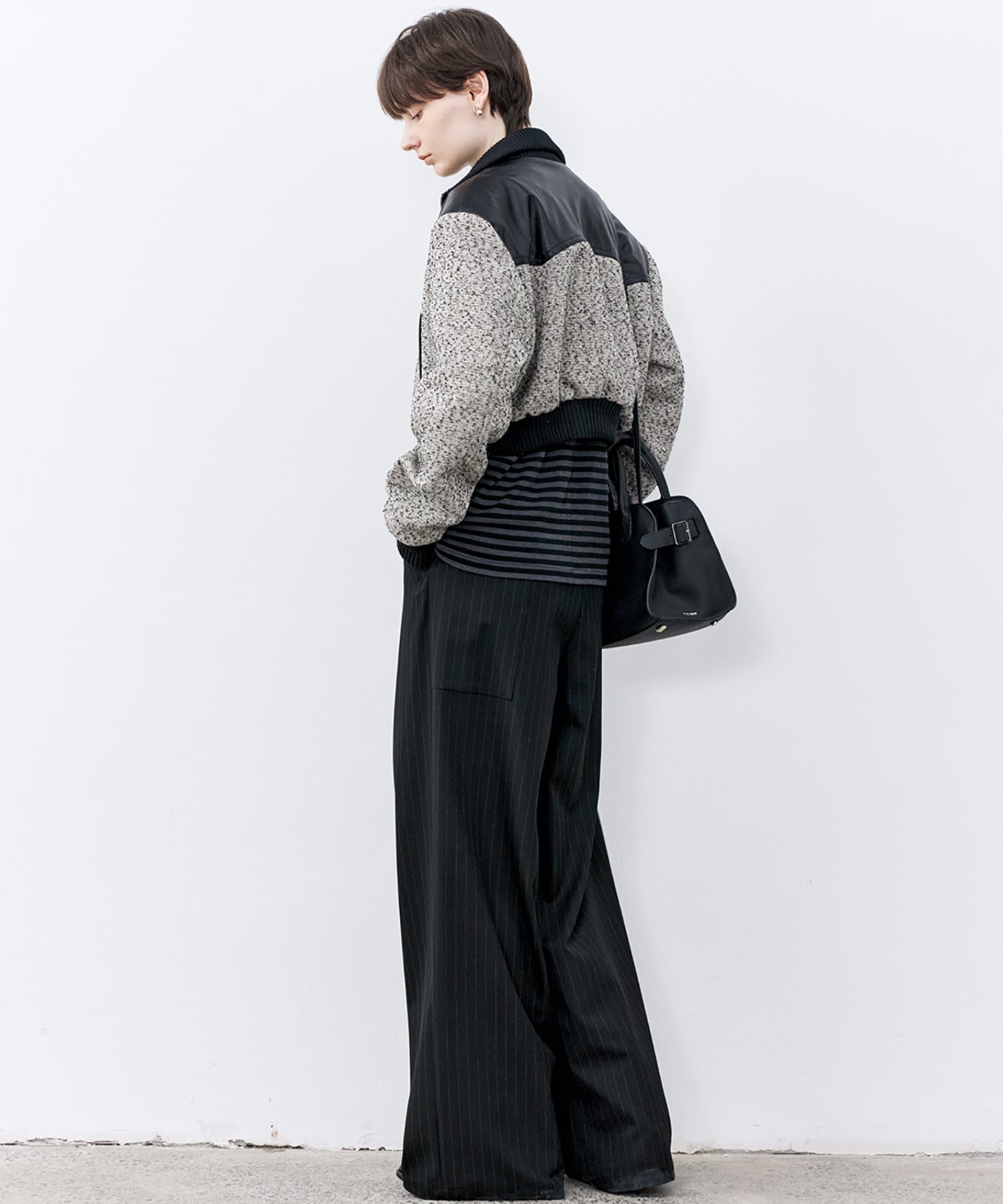 Textured Panel Short Puffer Jacket with Ribbed Stand Collar