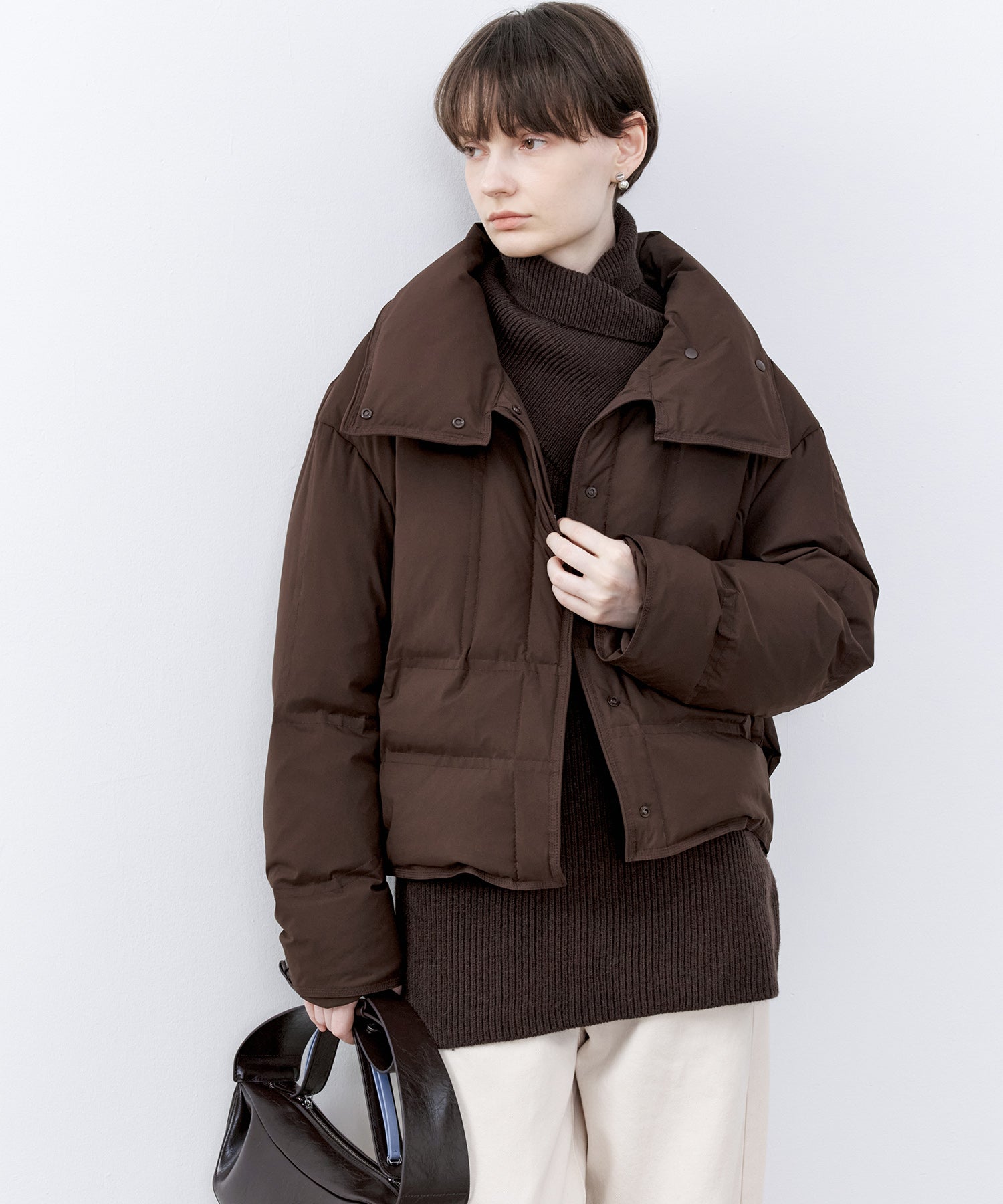 Drop Shoulder Short Puffer with Shaped Waist Design