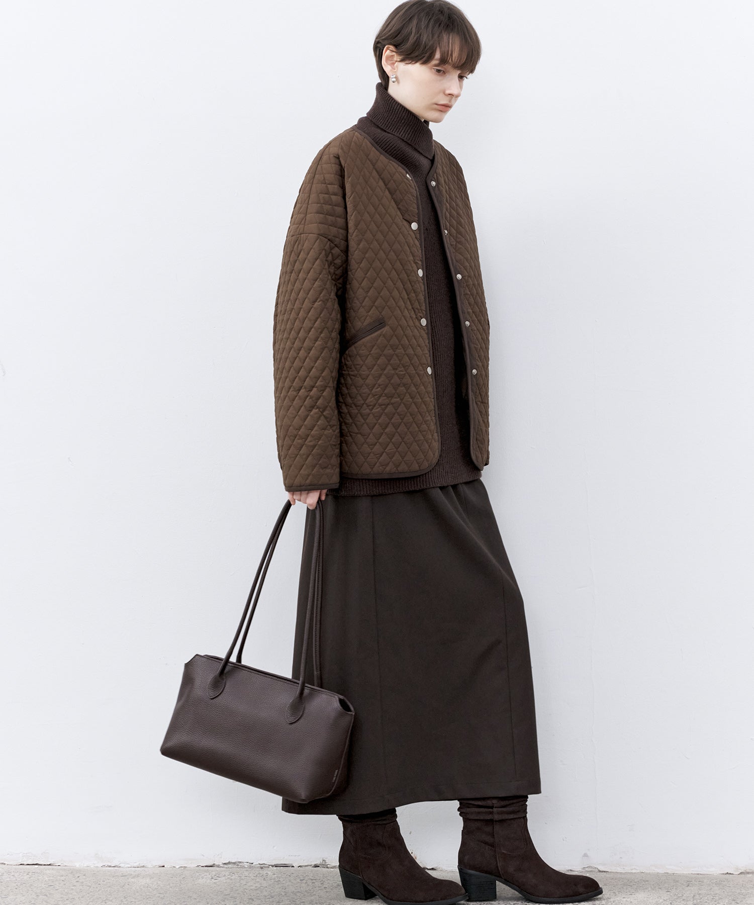 Diamond Quilted Round Neck Padded Jacket