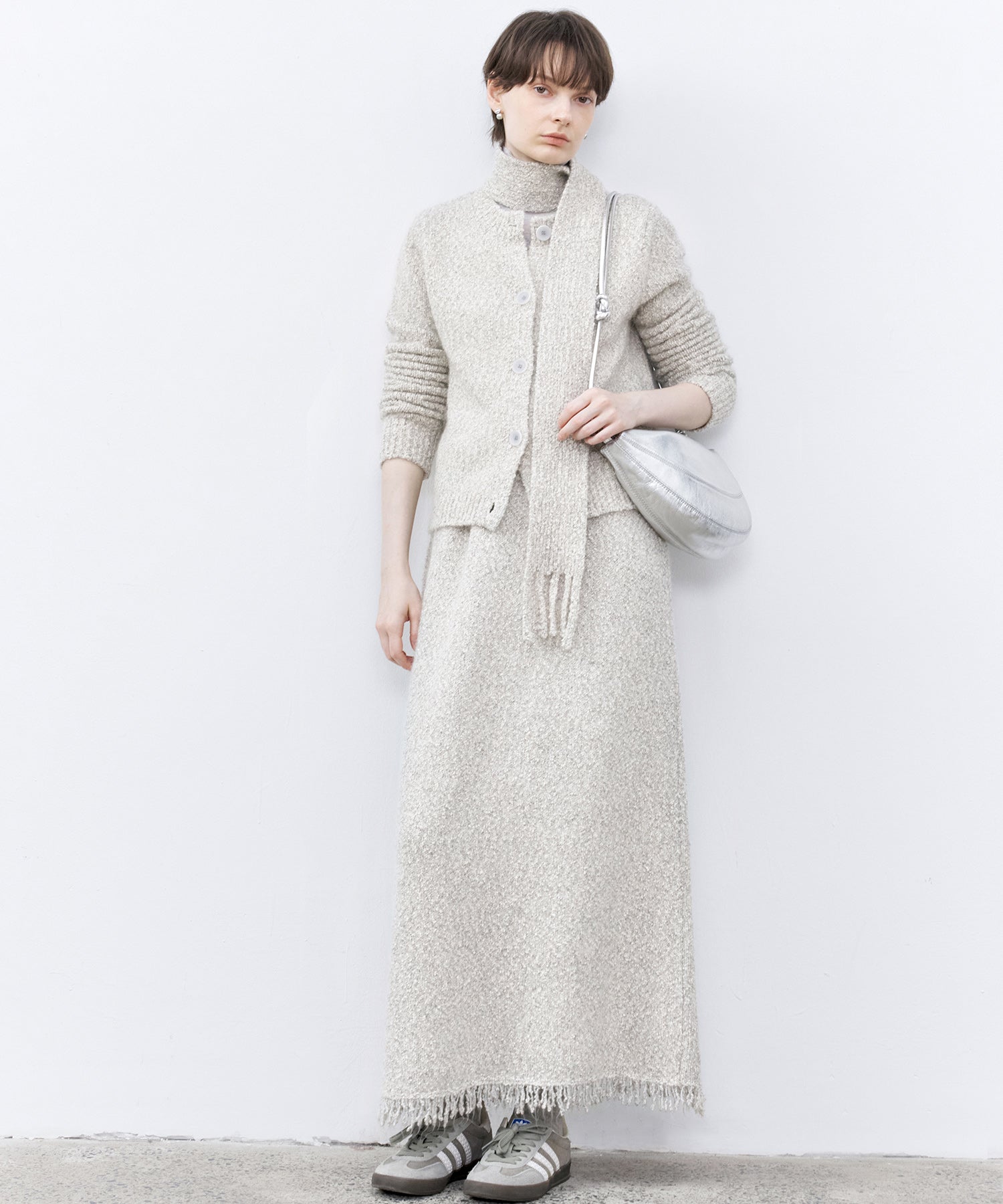 Nepped Knit Cardigan with Tweed Texture