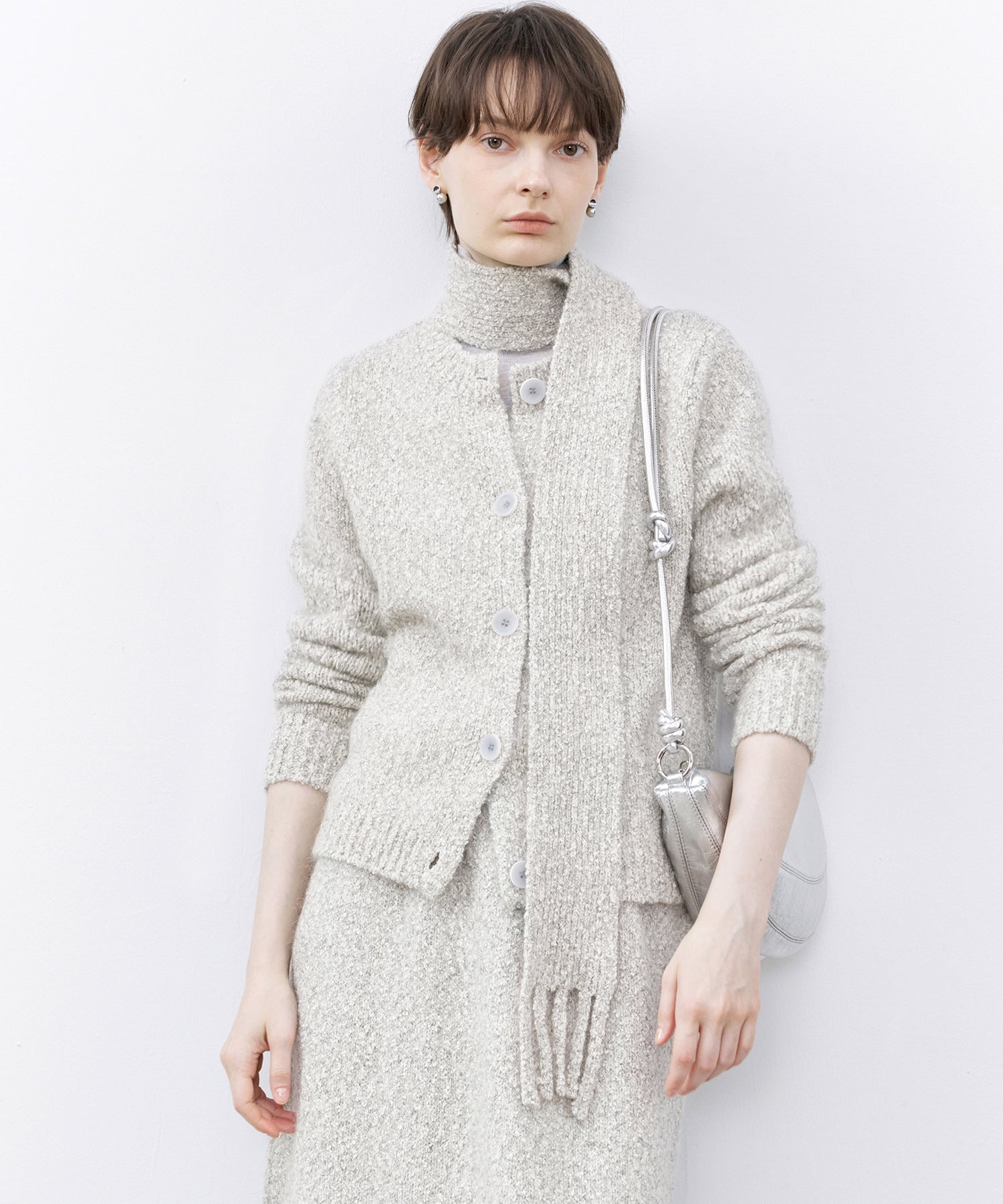 Nepped Knit Cardigan with Tweed Texture