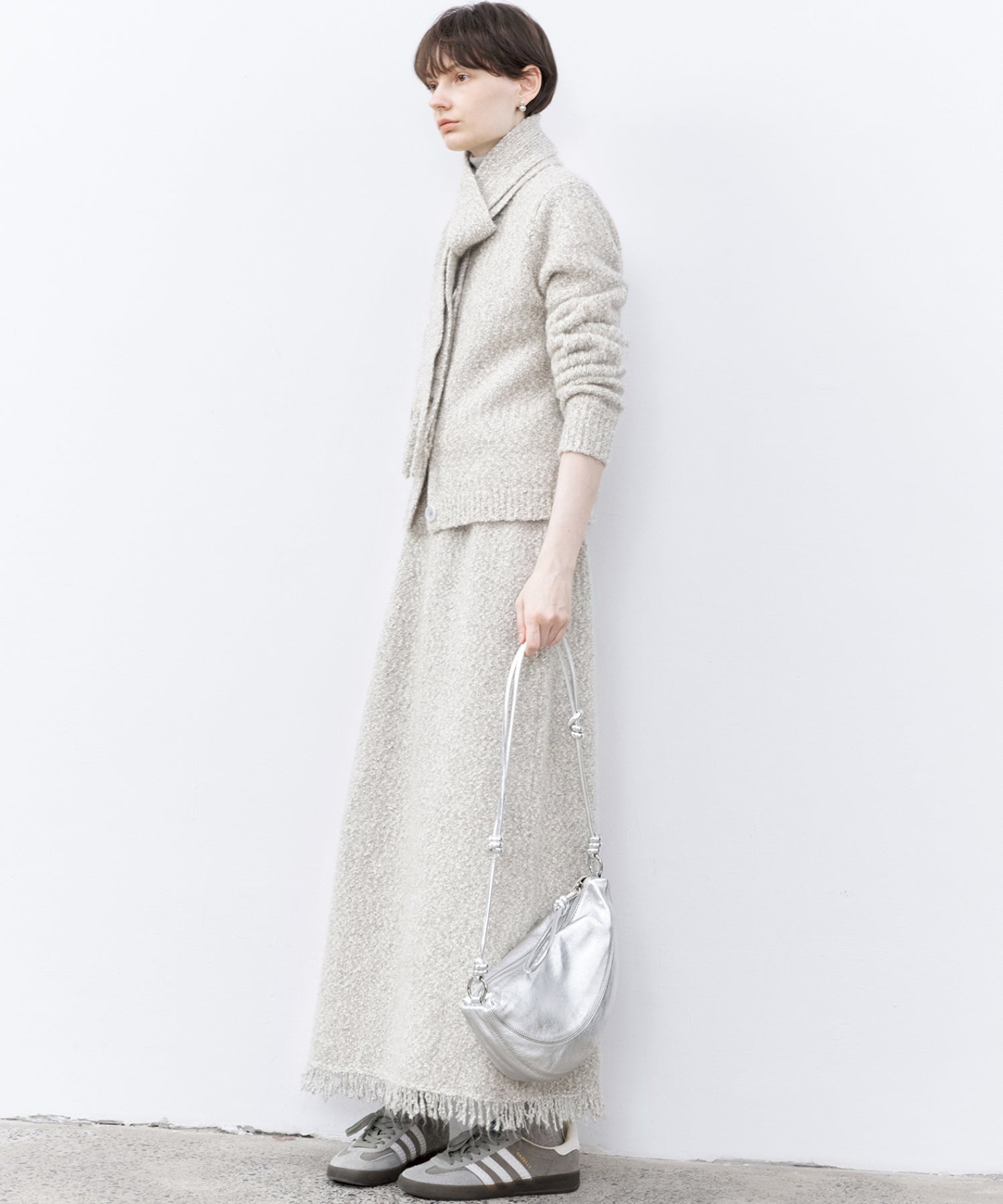 Fringe Accent Textured Knit Skirt – Tweed-Like A-Line