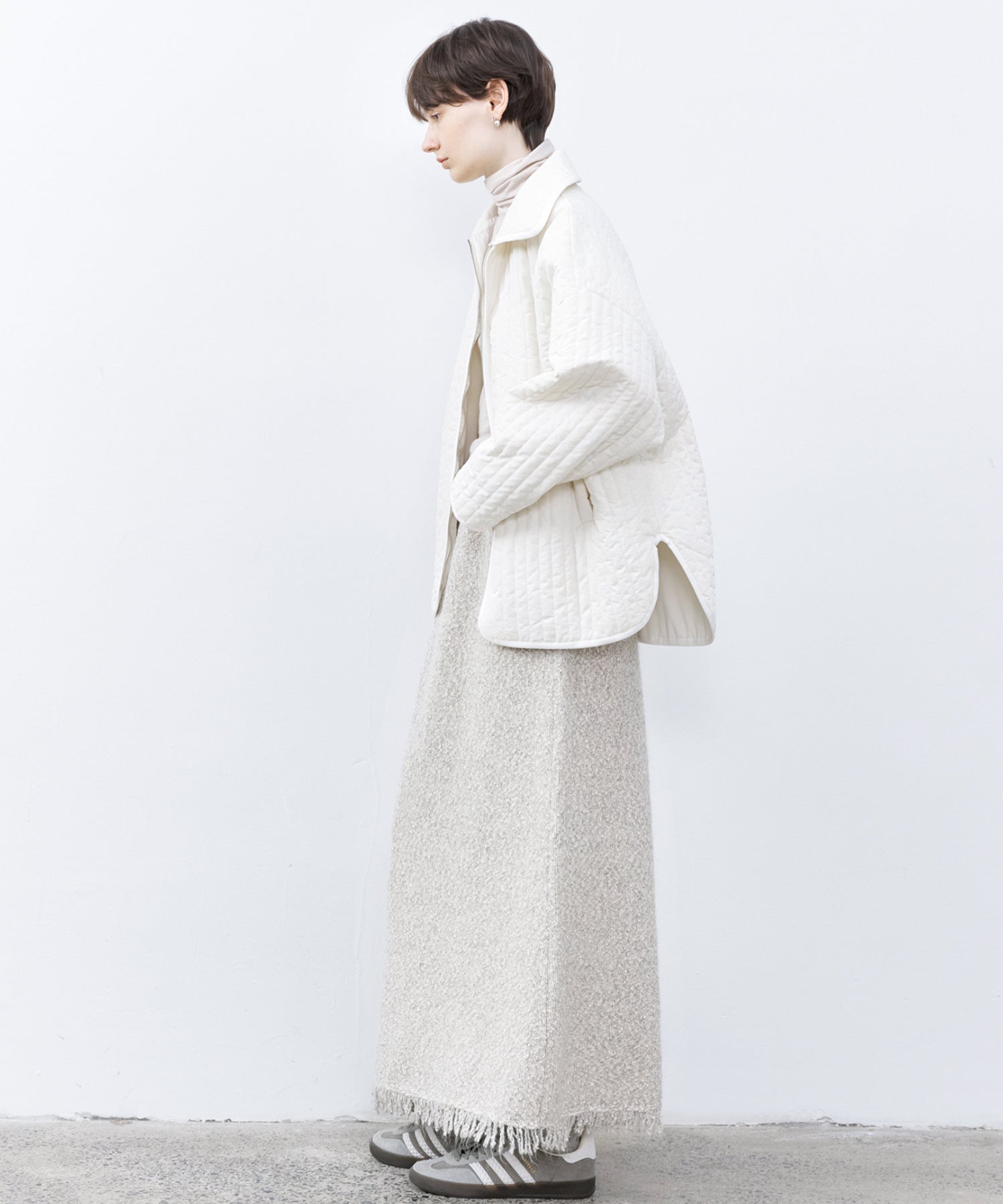 Fringe Accent Textured Knit Skirt – Tweed-Like A-Line