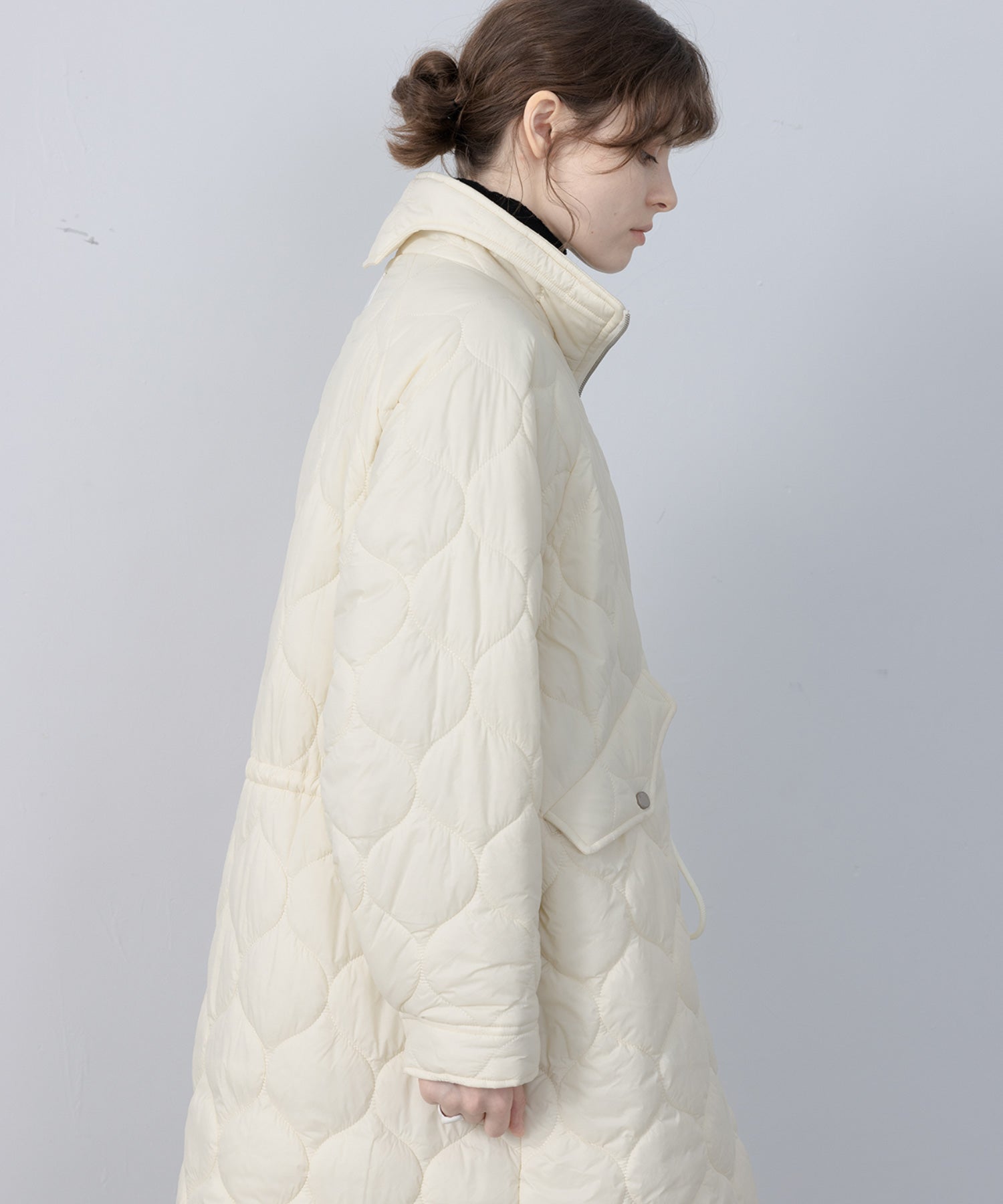 Irregular hem oversized volume quilted long coat 