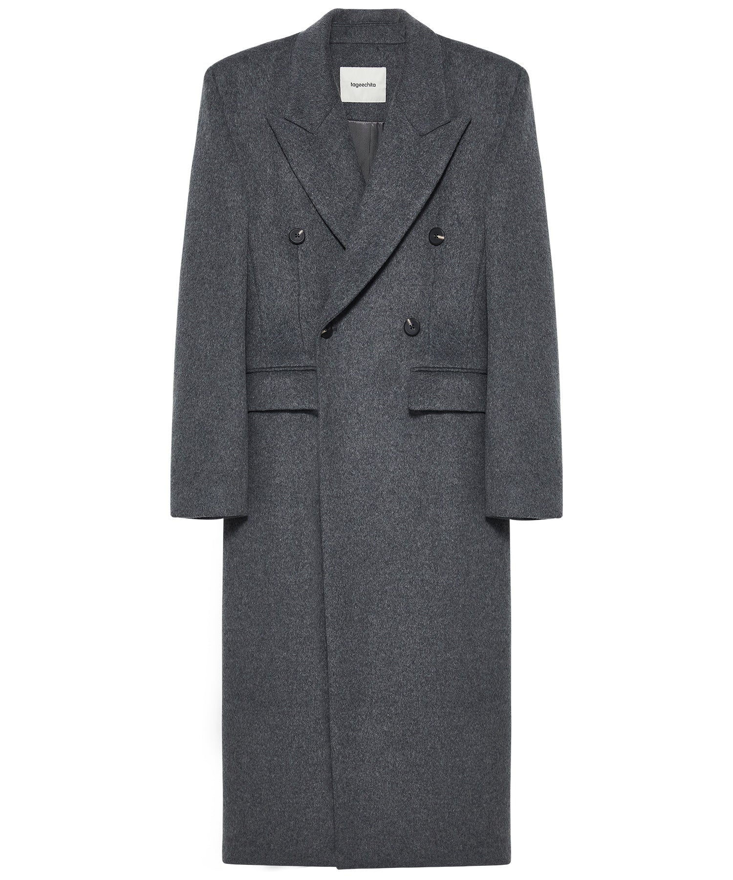 Structured Wool Long Coat with Padded Shoulders