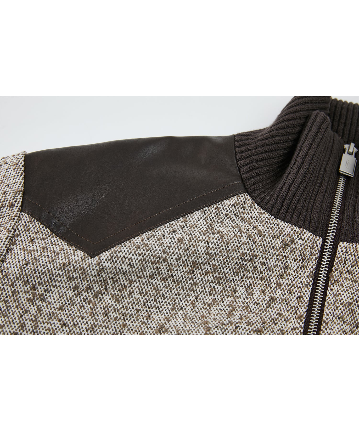 Textured Panel Short Puffer Jacket with Ribbed Stand Collar