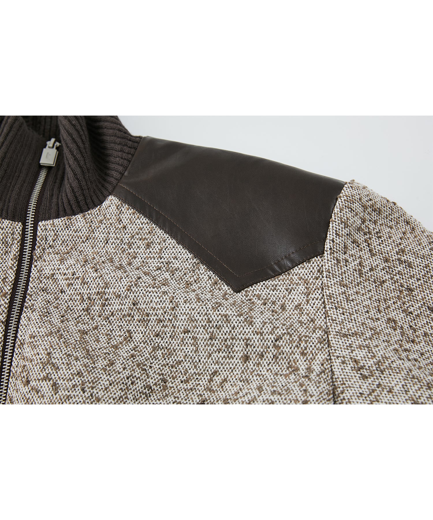 Textured Panel Short Puffer Jacket with Ribbed Stand Collar