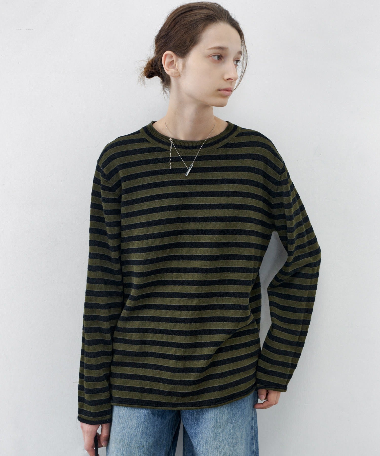 [tageechita] Border knit tops
