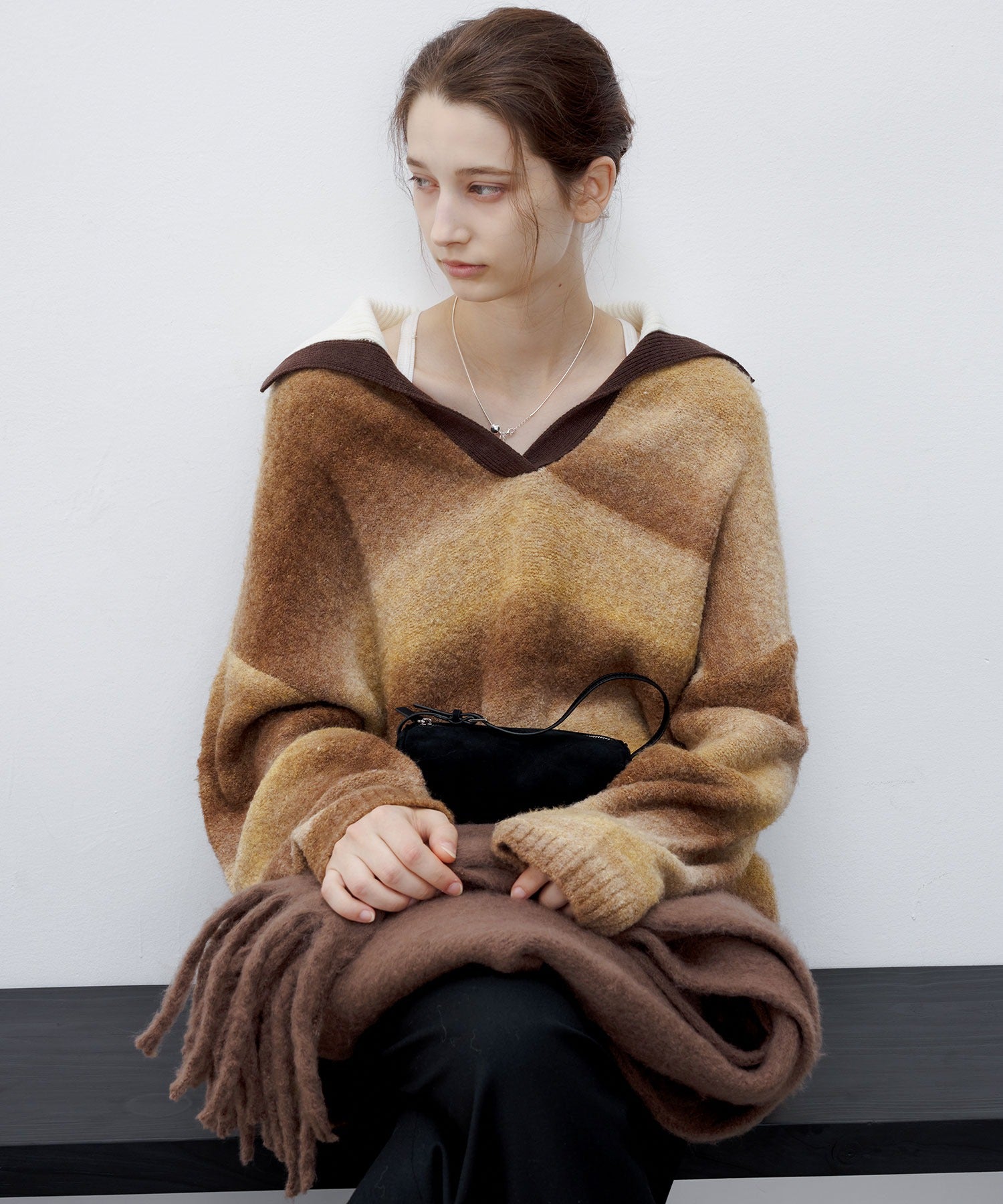 Gradient Stripe Polo Knit Top