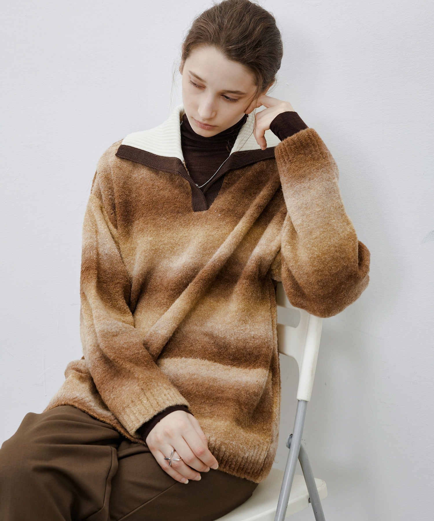 Gradient Stripe Polo Knit Top