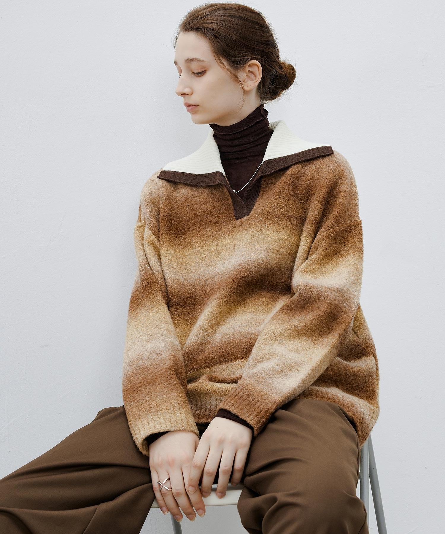 Gradient Stripe Polo Knit Top