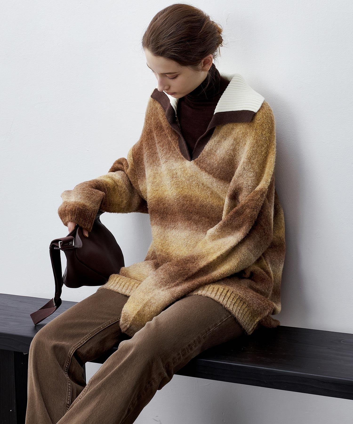 Gradient Stripe Polo Knit Top