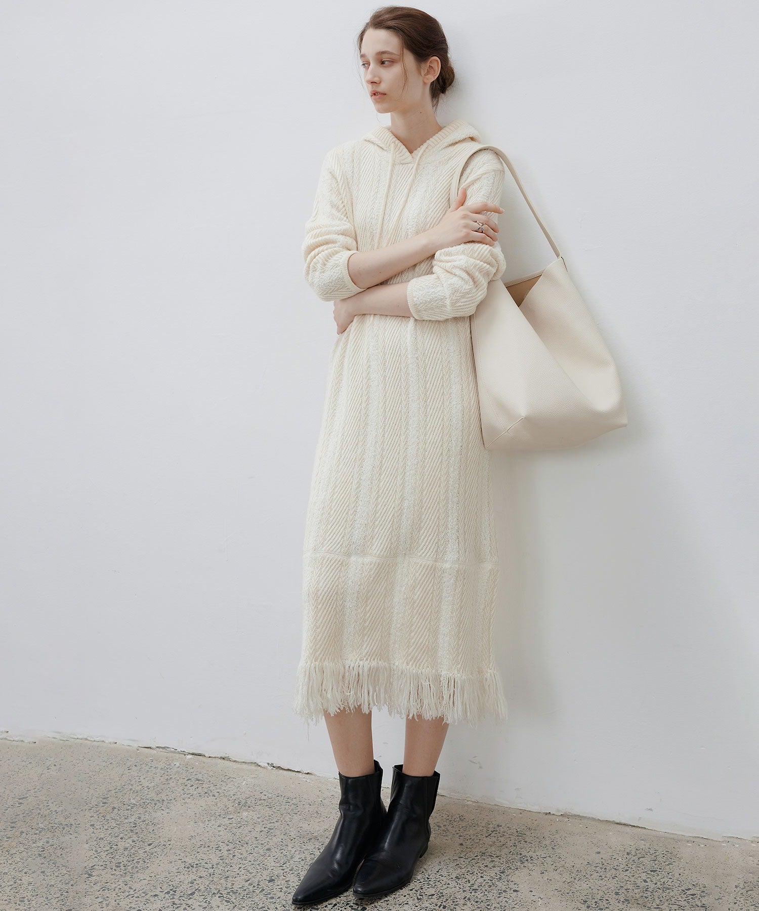 Hooded Fringe Knit Dress