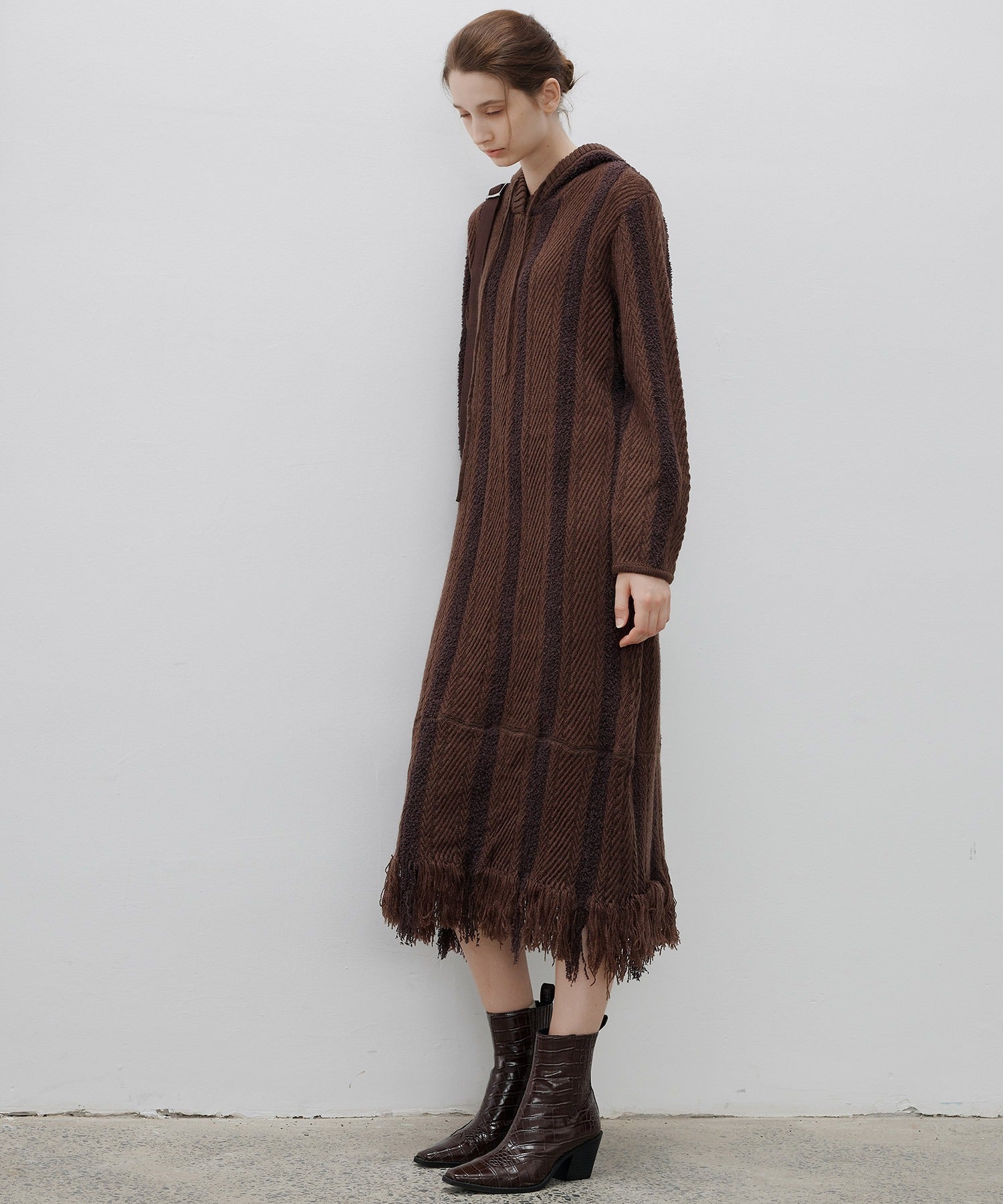 Hooded Fringe Knit Dress