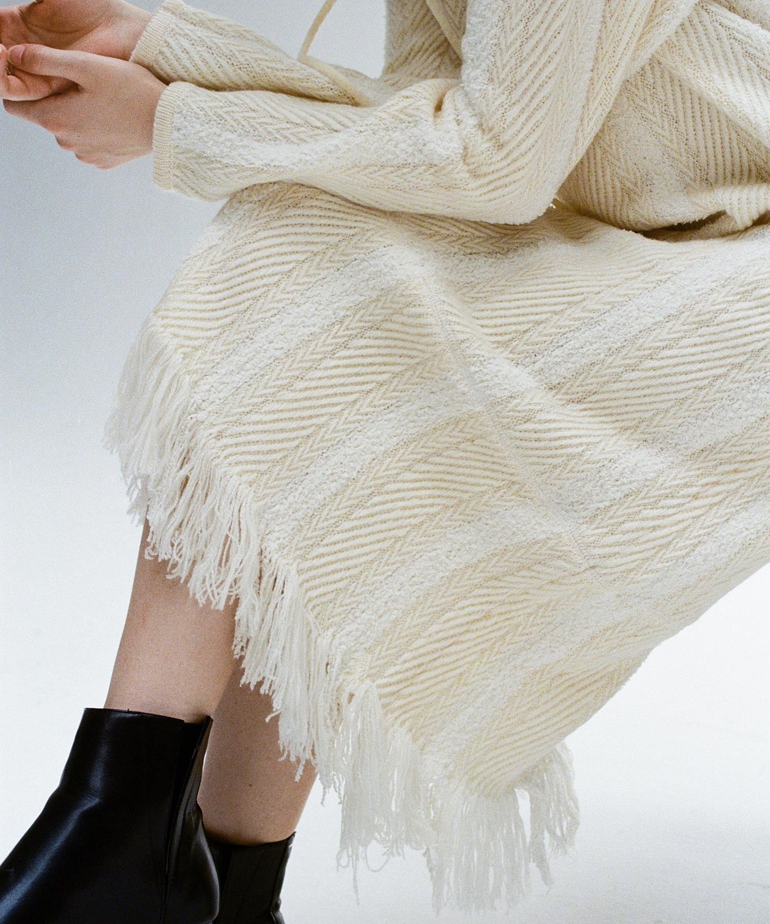 Hooded Fringe Knit Dress