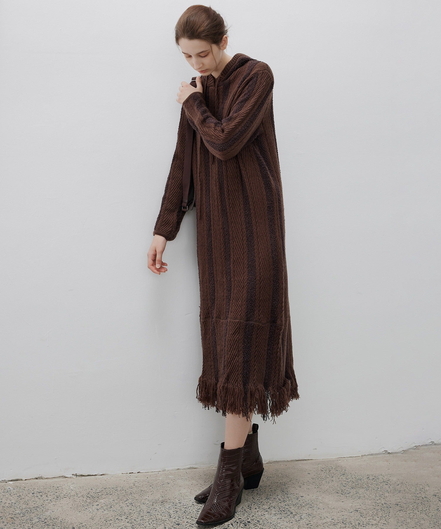 Hooded Fringe Knit Dress