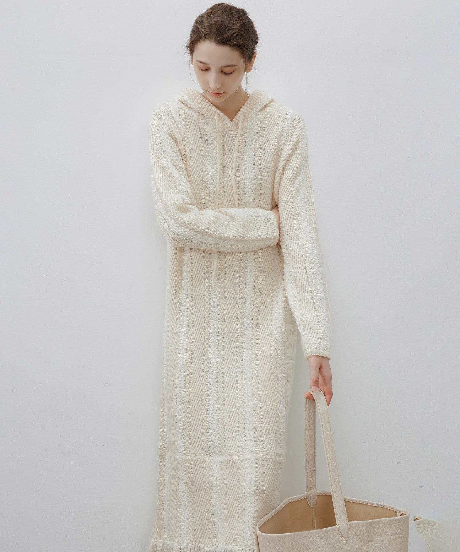 Hooded Fringe Knit Dress