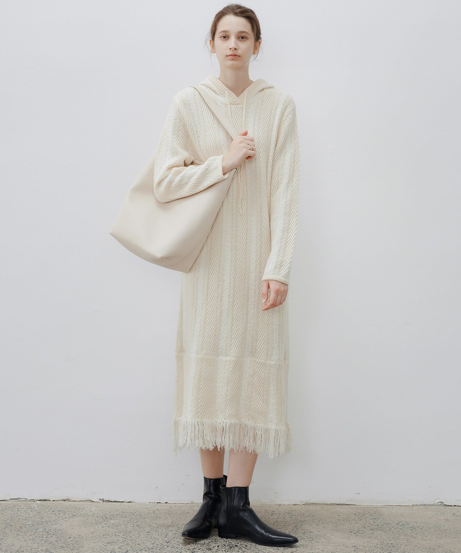 Hooded Fringe Knit Dress
