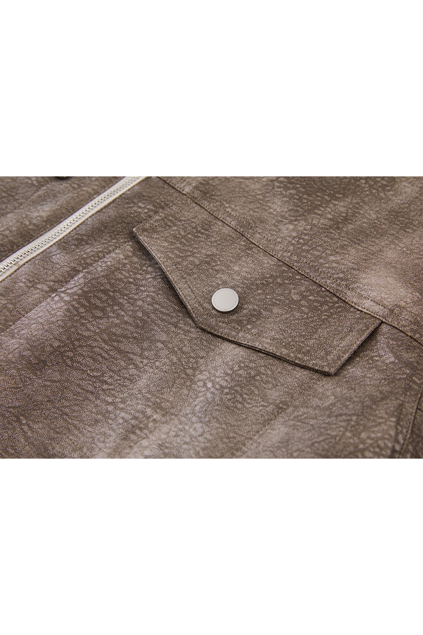 Vintage Grain Washed Faux Leather Panel Jacket