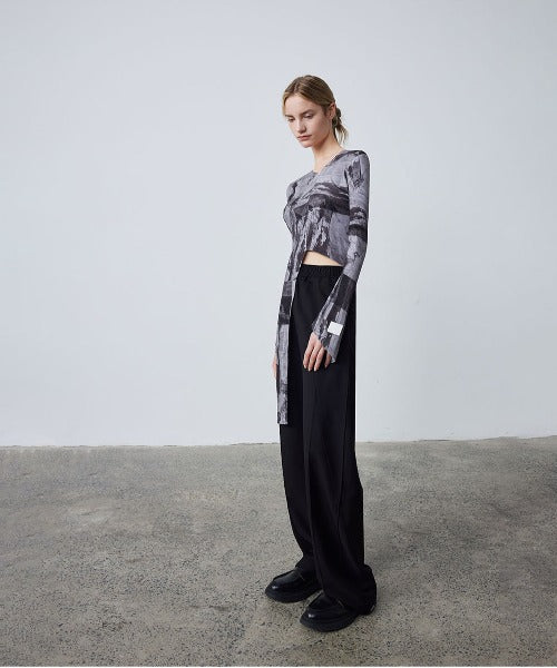 Asymmetry Print Cropped Tops