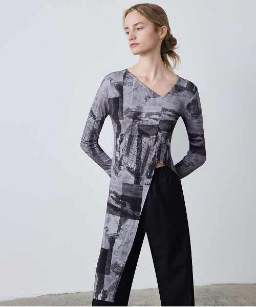 Asymmetry Print Cropped Tops