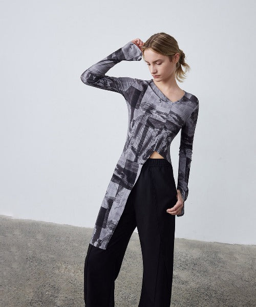 Asymmetry Print Cropped Tops