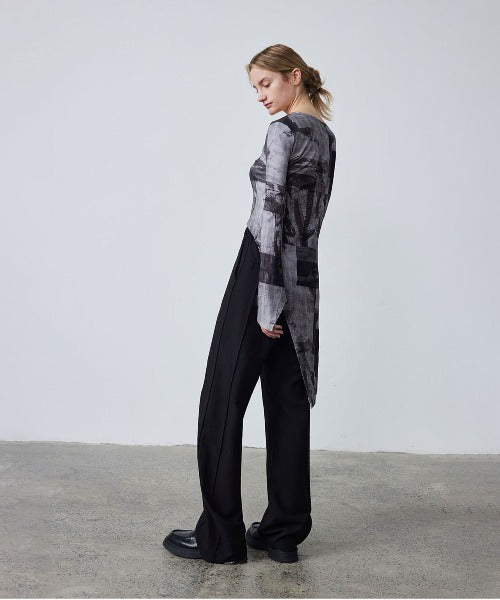 Asymmetry Print Cropped Tops