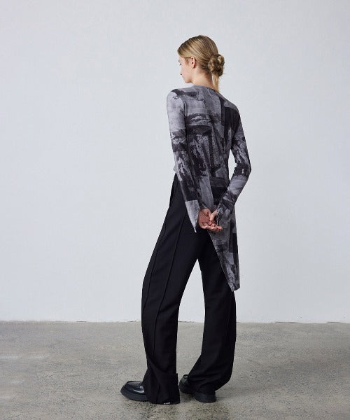 Asymmetry Print Cropped Tops