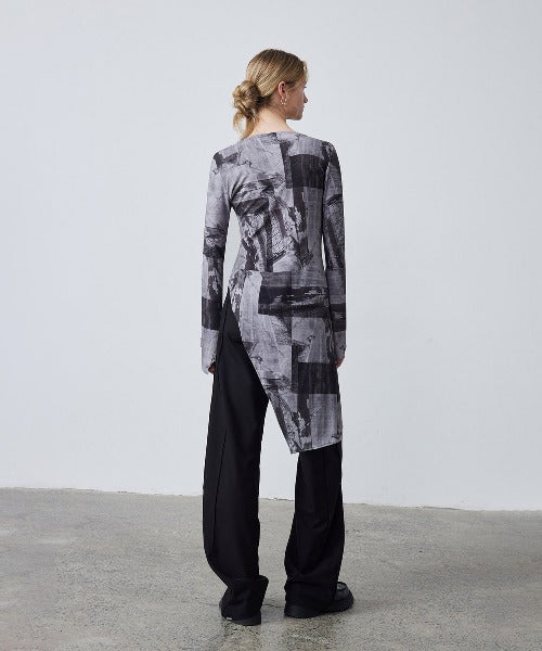 Asymmetry Print Cropped Tops