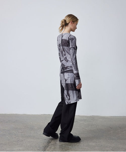 Asymmetry Print Cropped Tops