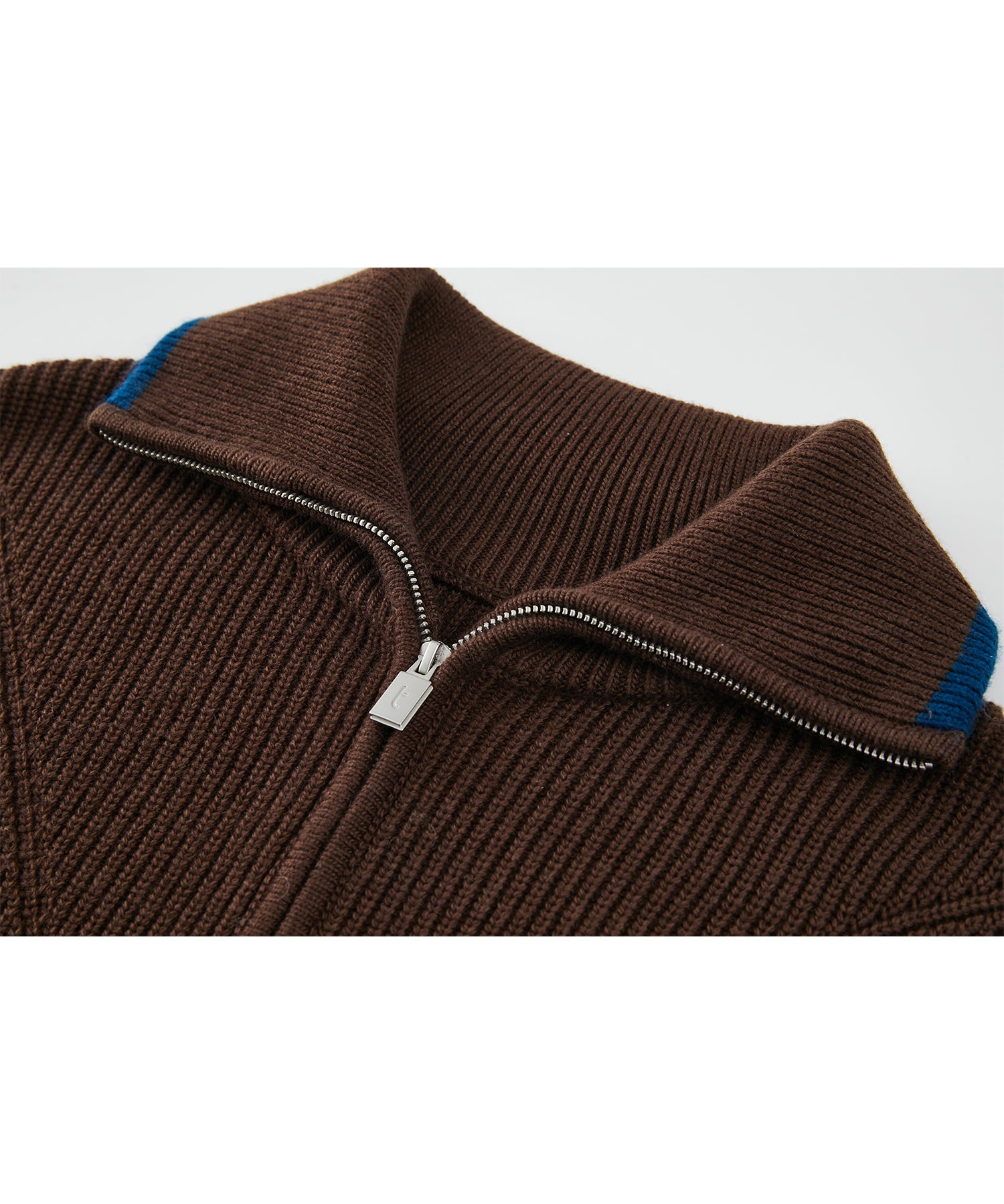 Contrast Panel Wool Zip Cardigan with Dual-Way Collar