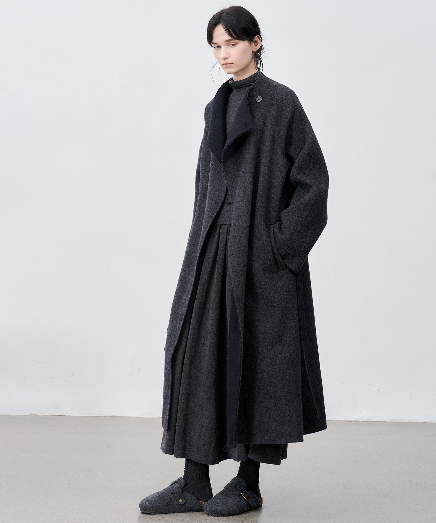 100% Wool Overlap Collar Double-Faced Long Coat