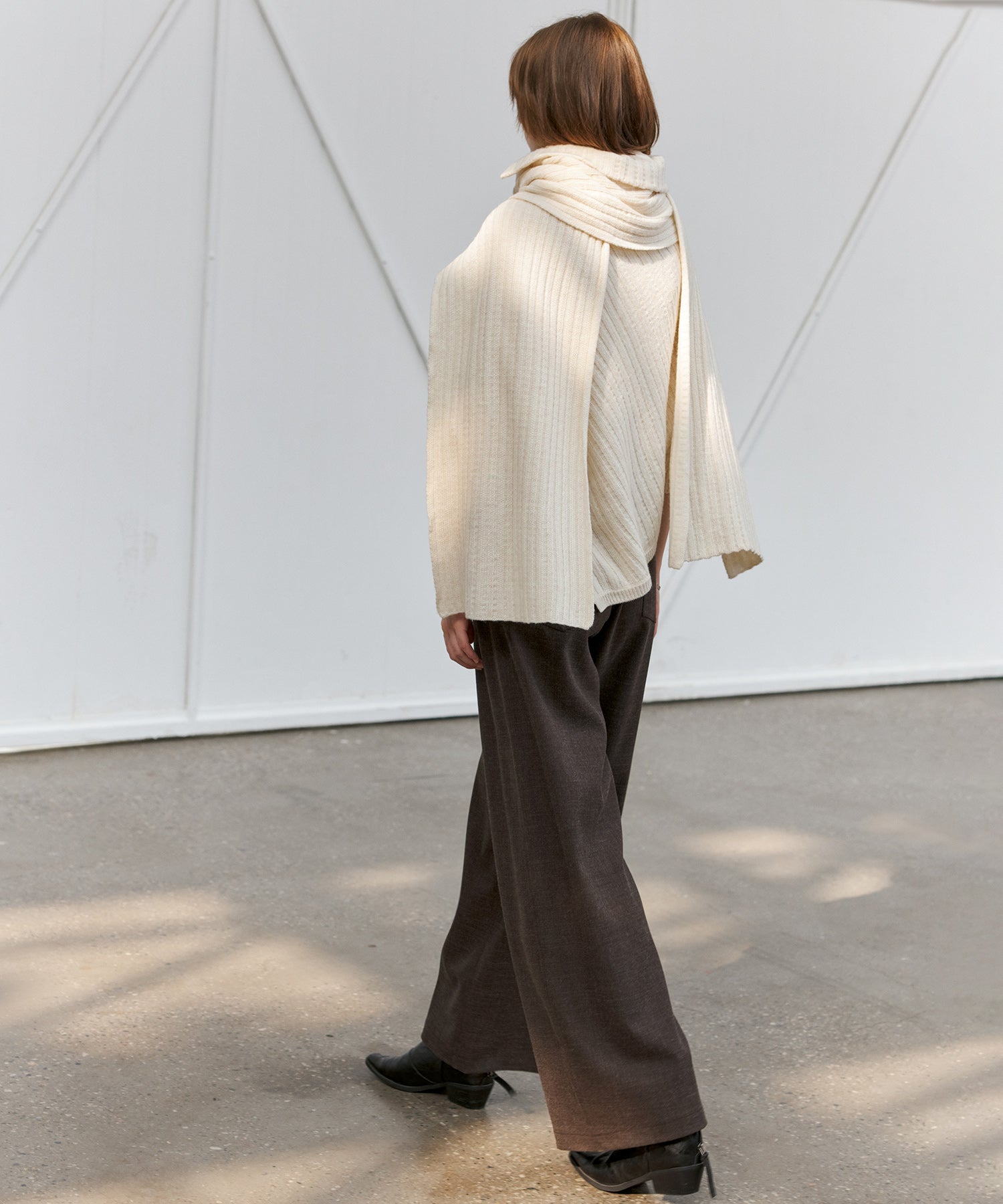 Asymmetric High-Neck Textured Knit Poncho Scarf