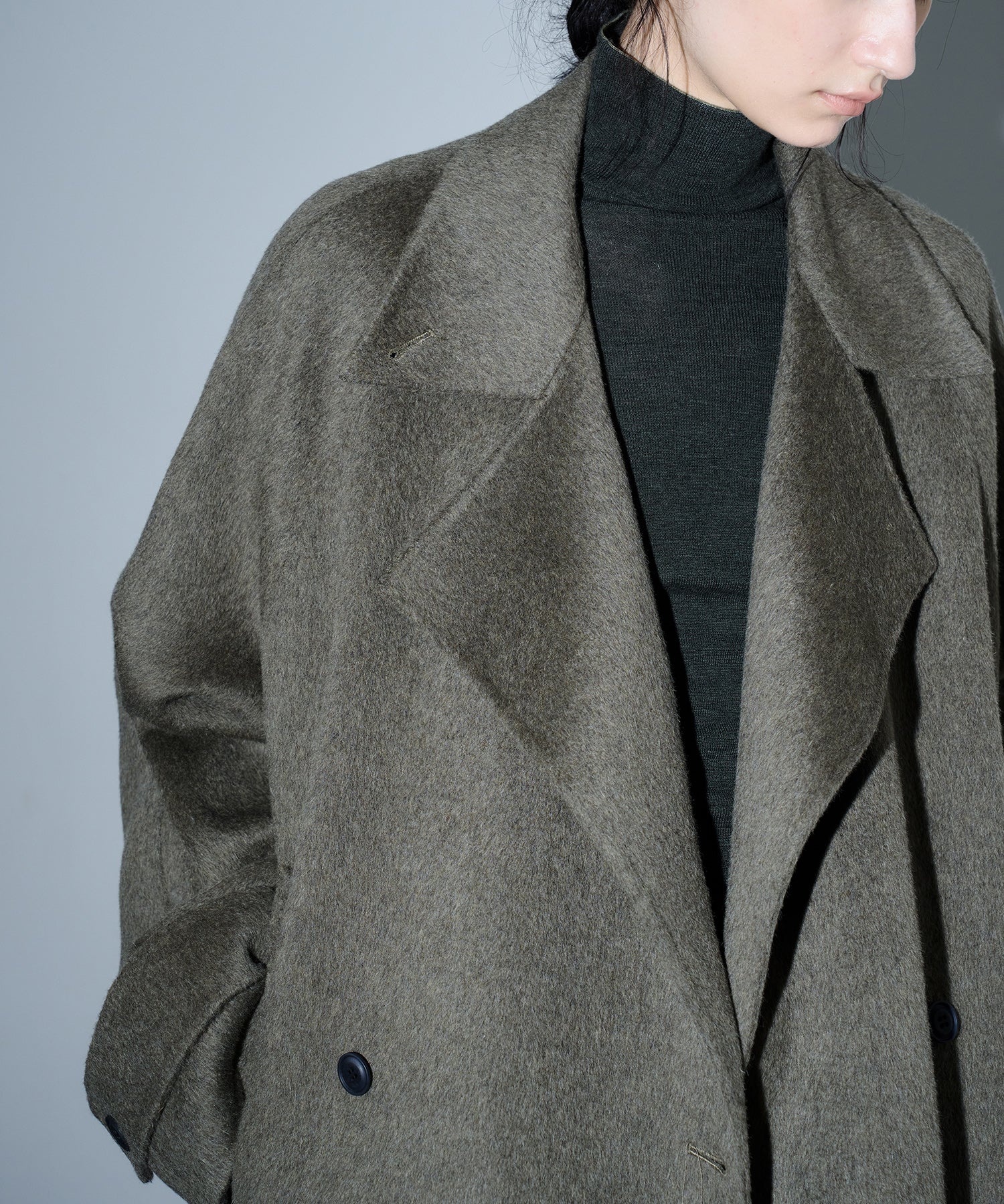 100% Wool Double-Face Trench Collar Oversized Silhouette Long Coat