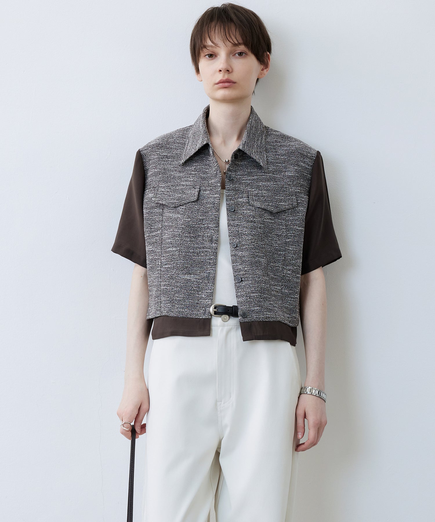 Textured Combo Cropped Shirt