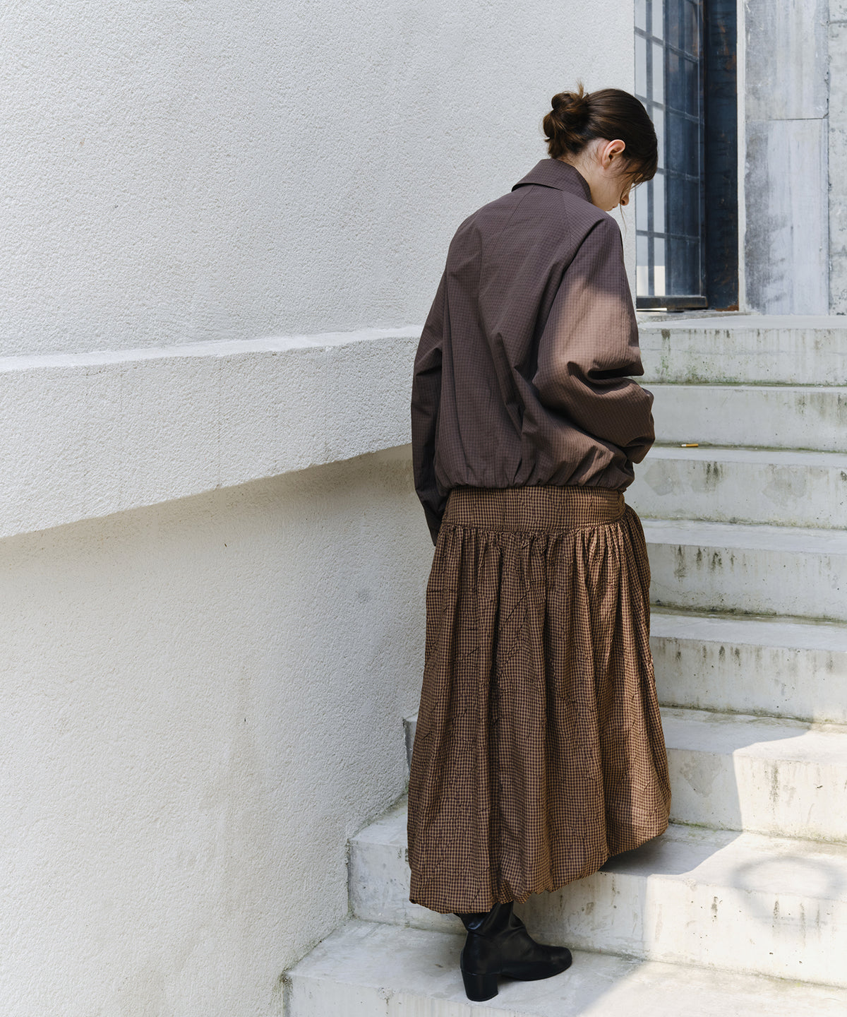 「9月下旬出荷予定」Vintage Check Balloon Long Skirt