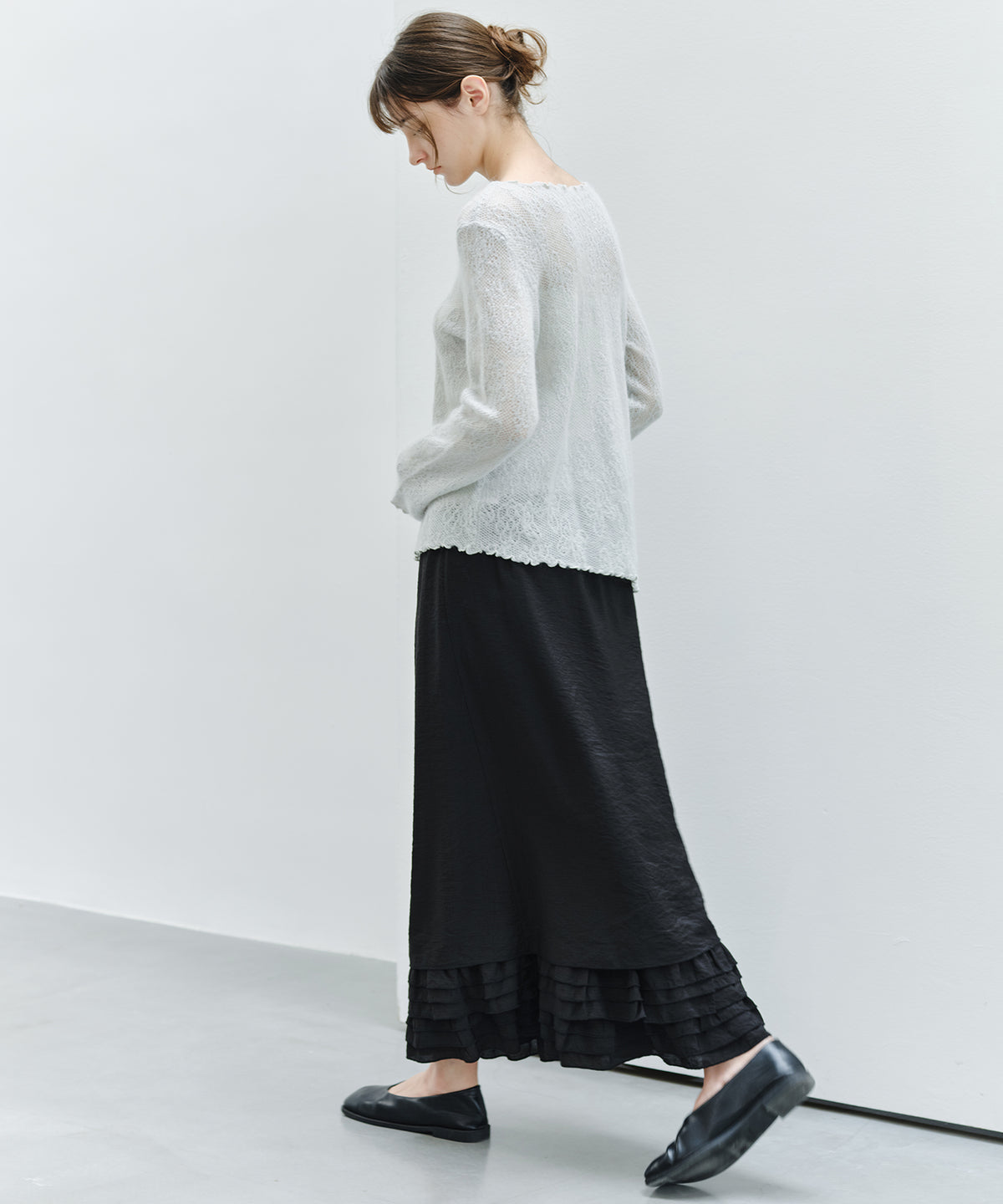 「9月下旬出荷予定」Sheer Jacquard Wool Silk Knit Top
