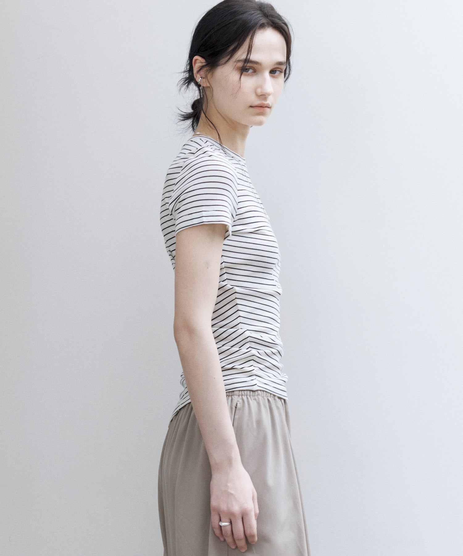 Asymmetric Hem Fitted T-Shirt in Lyocell Blend