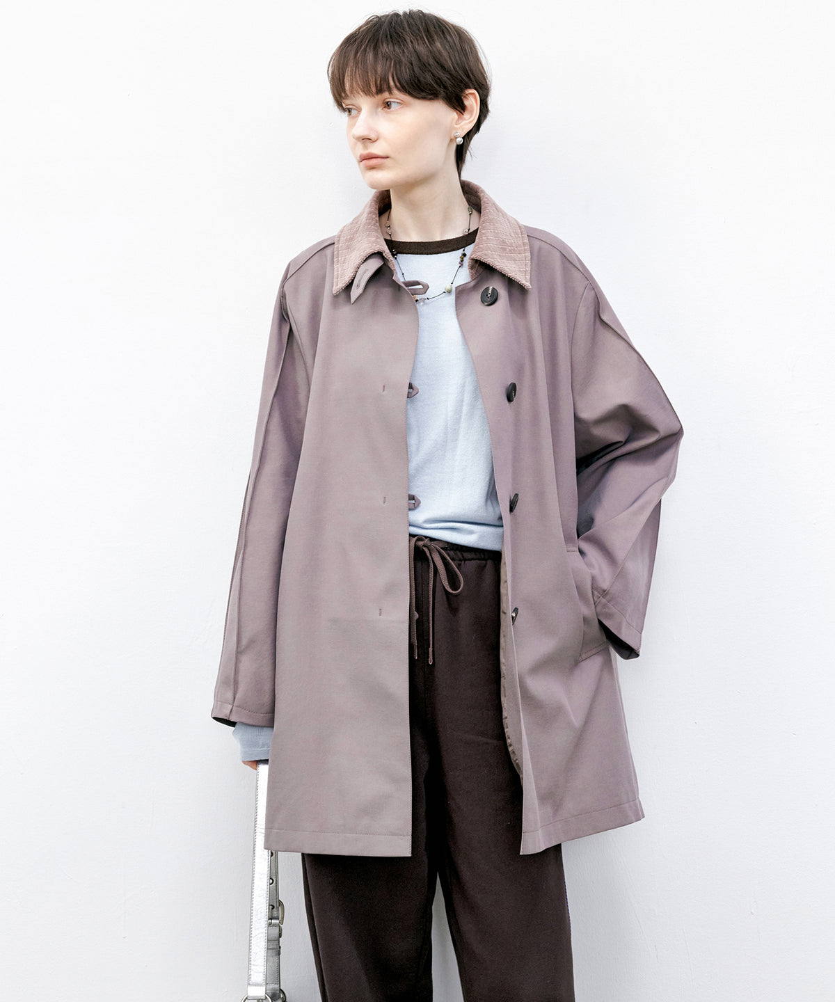 코듀로이 칼라 미들 코트