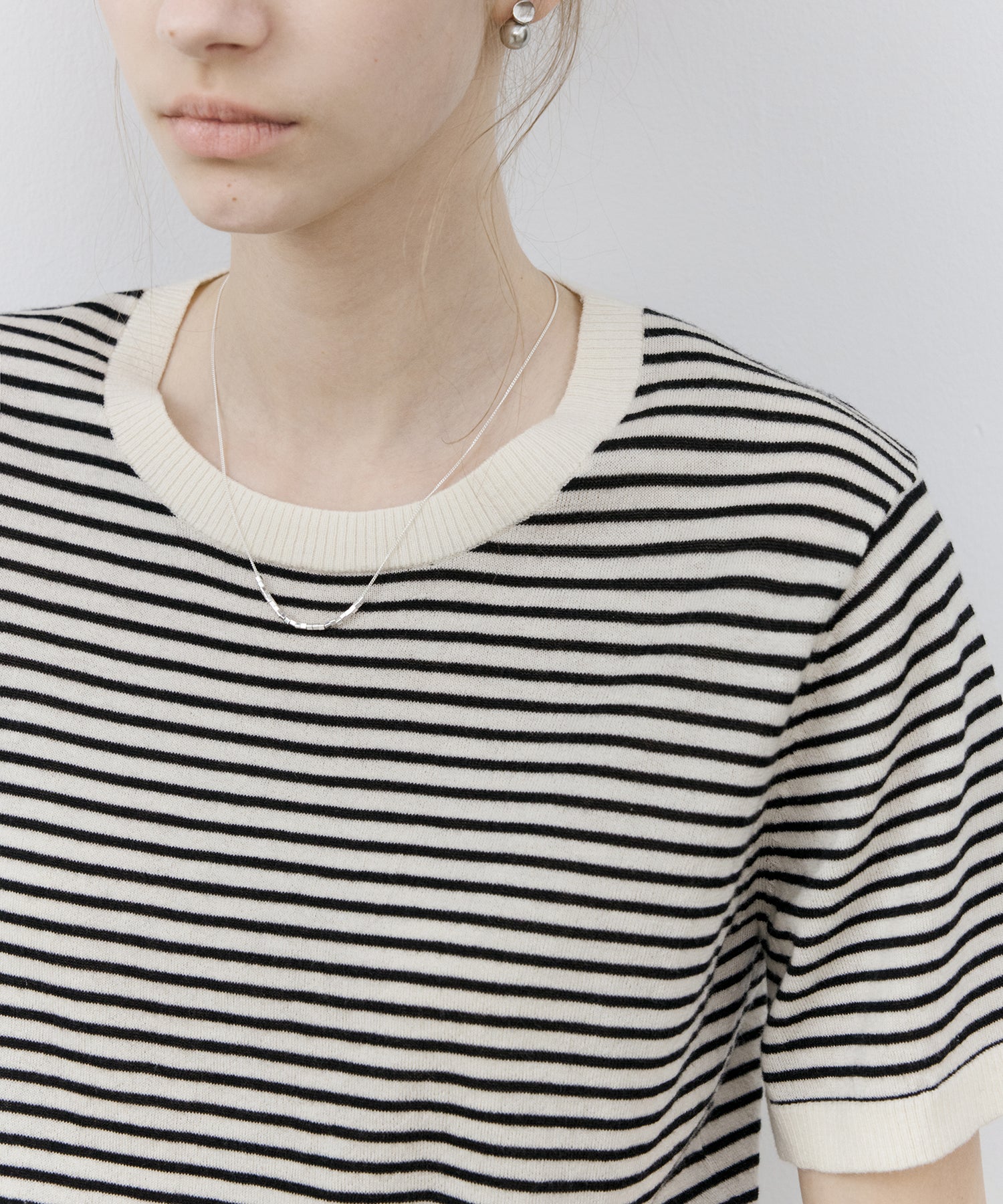Striped Panel Knit Short Sleeve Top