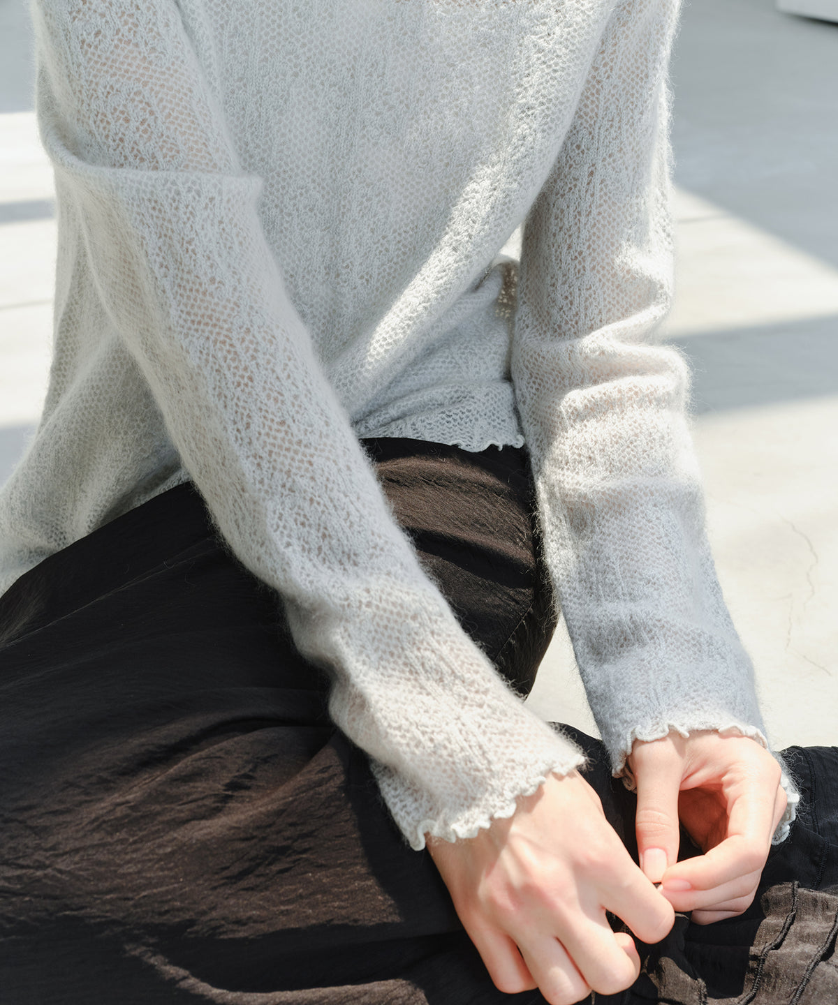 「9月下旬出荷予定」Sheer Jacquard Wool Silk Knit Top