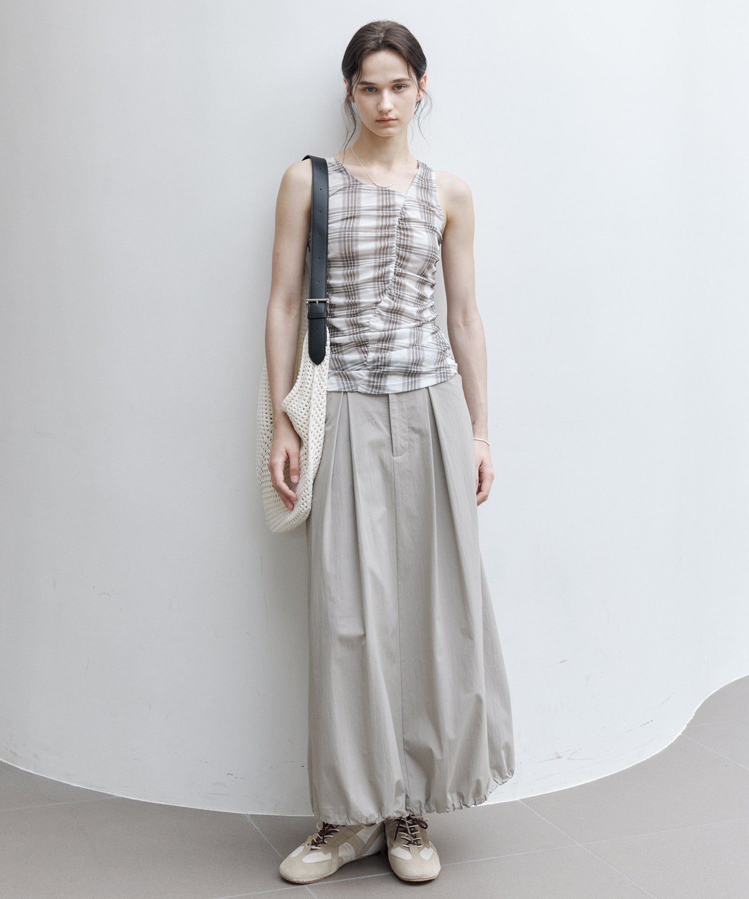 Asymmetric Gather Sheer Sleeveless Top