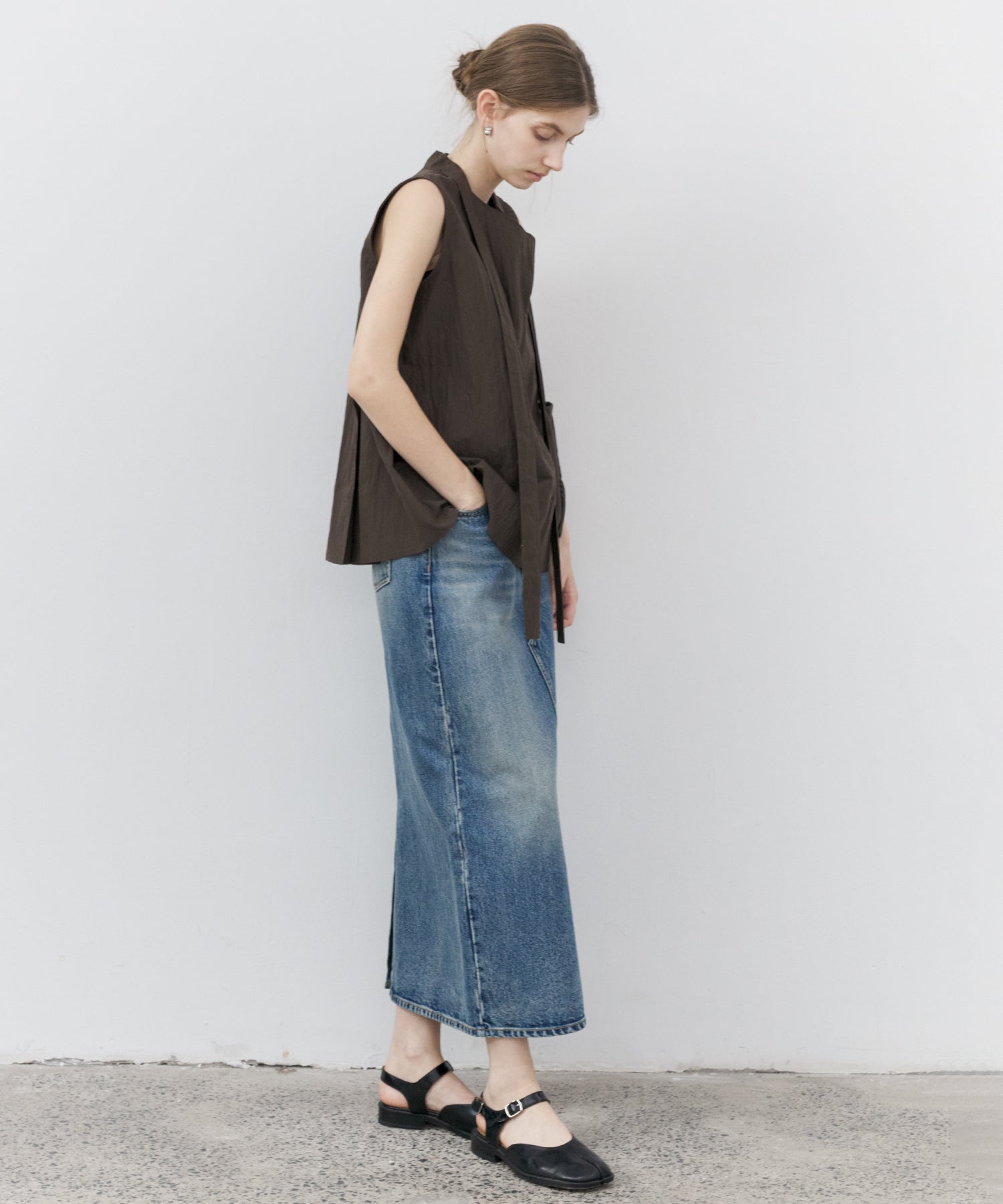 Used Wash I-Line Denim Long Skirt