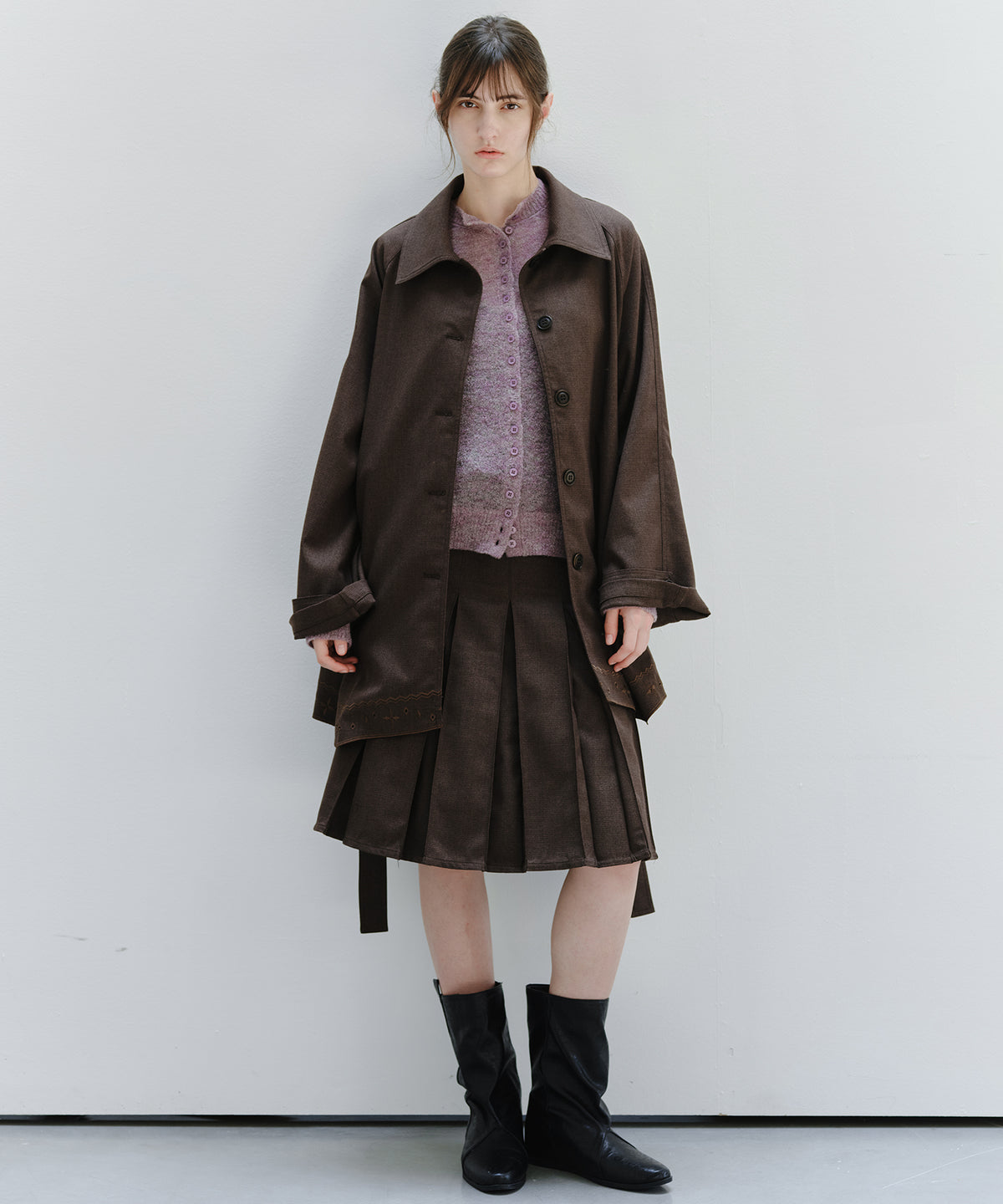 「9月下旬出荷予定」2WAY Faux Leather Pleated Midi Skirt