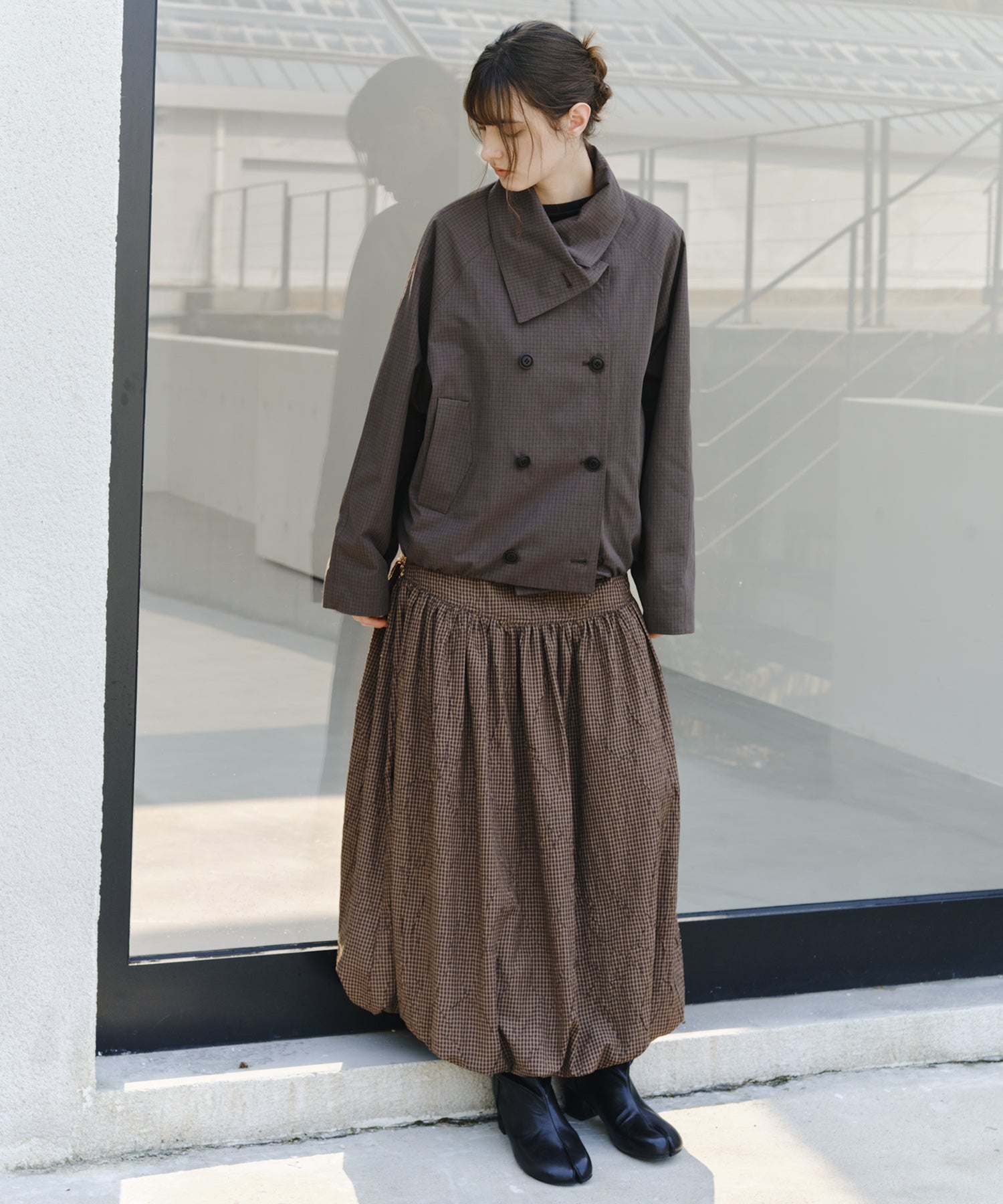 「9月下旬出荷予定」Vintage Check Balloon Long Skirt